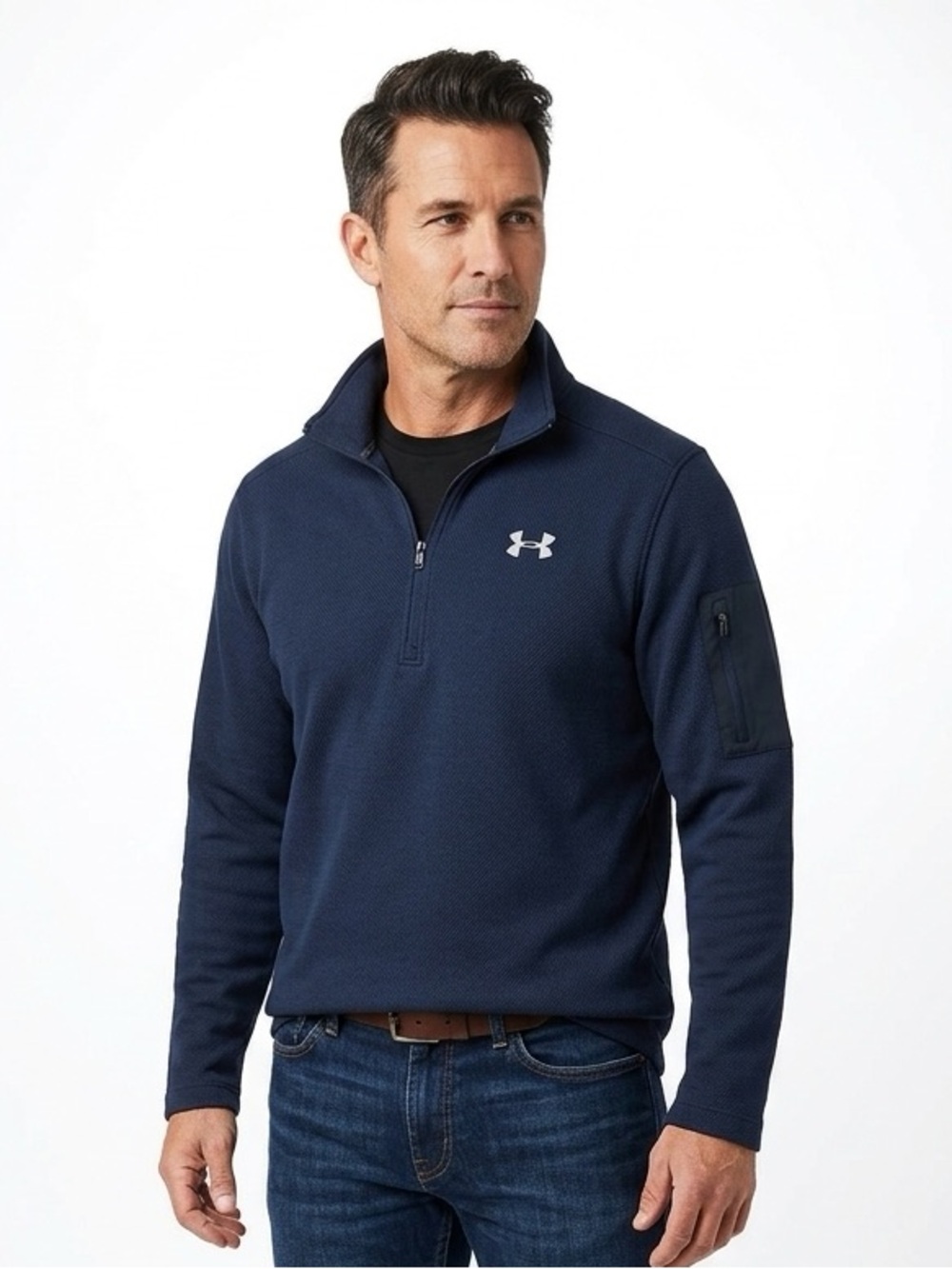 UNDER ARMOUR Loose 1/4 Zip Pique Knit Sweater Shirt Top S Small Navy Blue $59